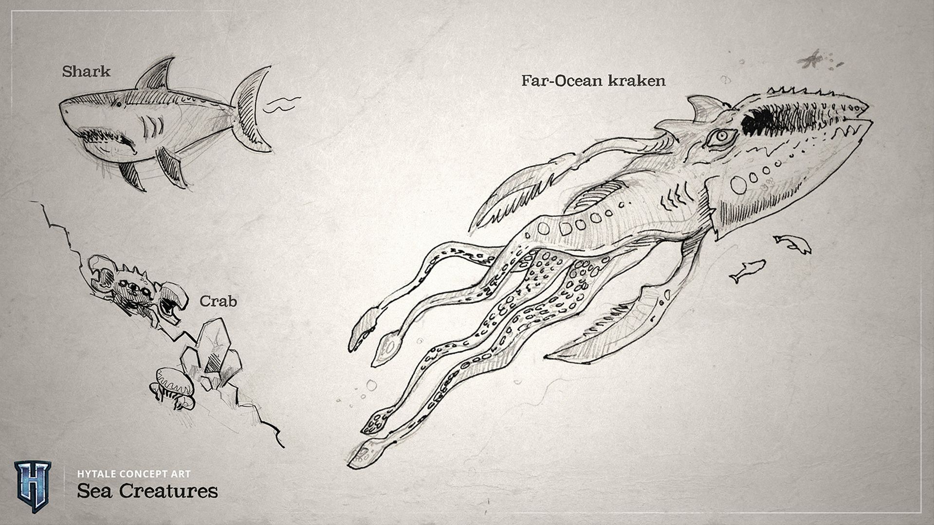 Croquis des créatures que l'on peut trouver dans les océans