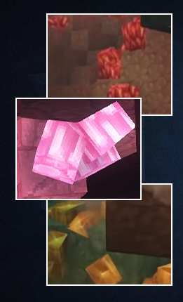 Trois mystérieux minéraux correspondant à aucun matériau dévoilé, aux couleurs différentes : rouge, rose, jaune.