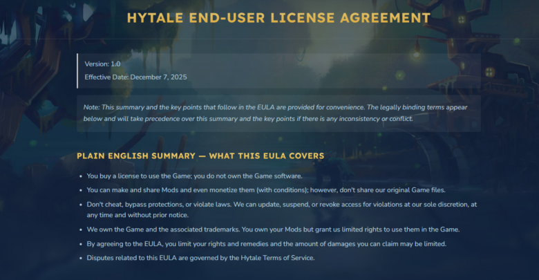 Hytale publie sa première EULA : tout ce que les joueurs et moddeurs doivent savoir Eula Hytale